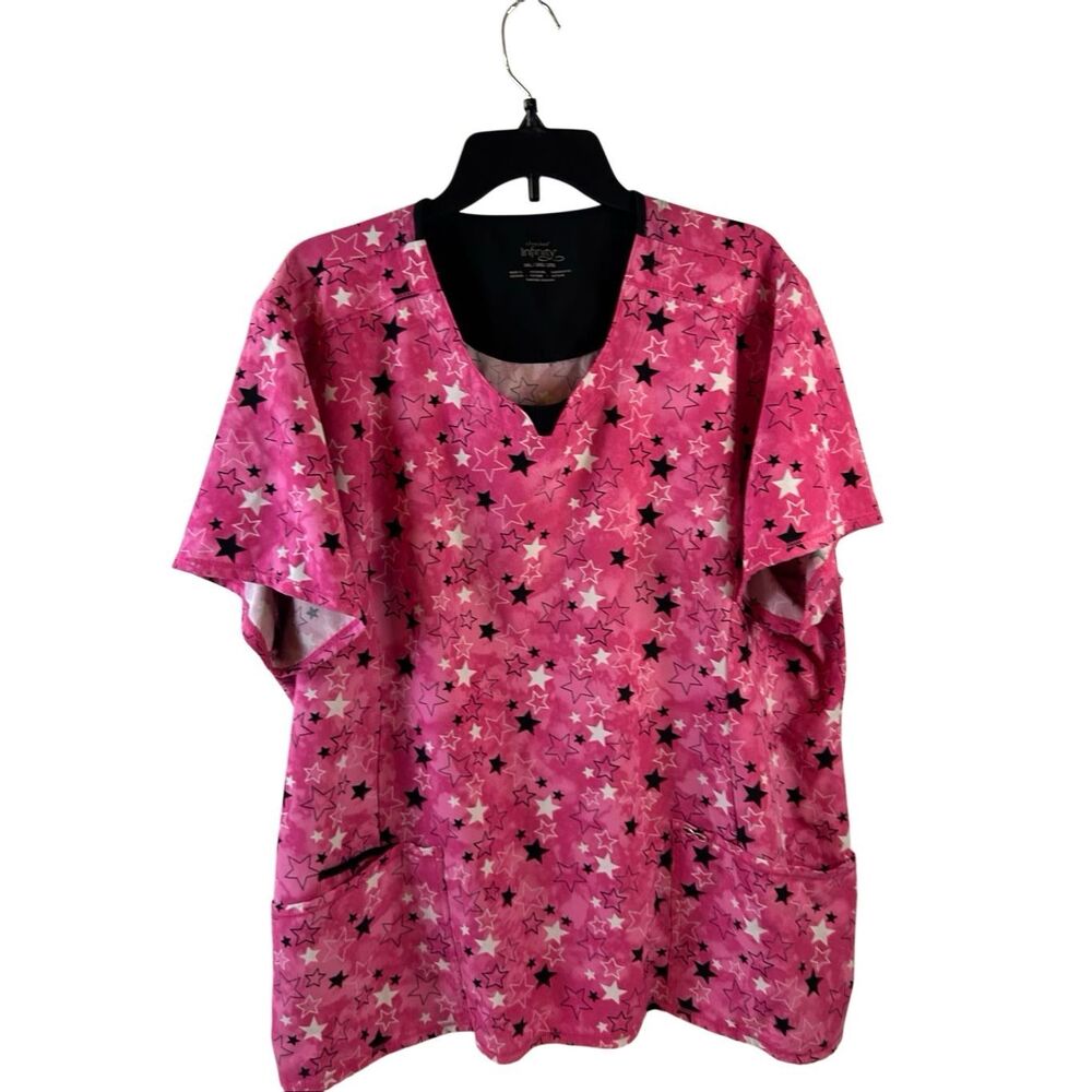 Infinity 3XL scrub top pink black stars